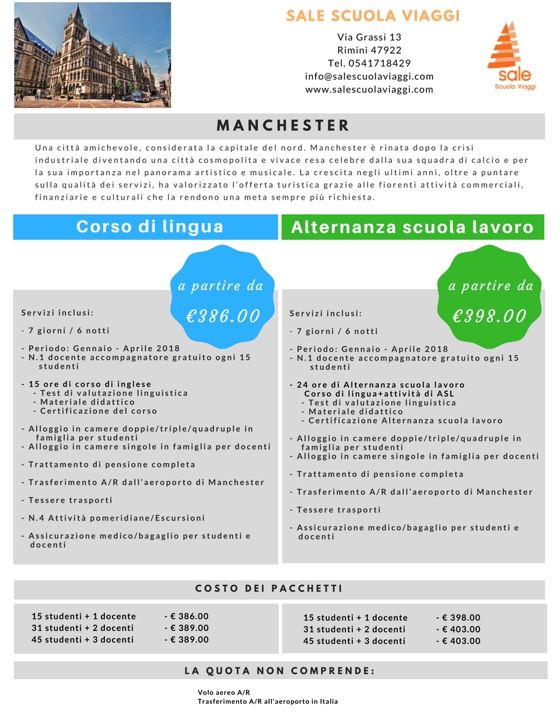 Offerta Manchester Corso di Lingua/Alternanza Scuola Lavoro - Sale Scuola Viaggi