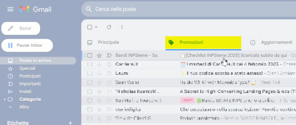 Sposta la mail dalla tab promozioni in principale