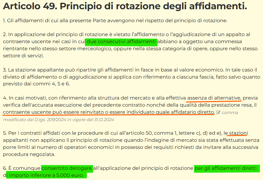 principio di rotazione codice degli appalti